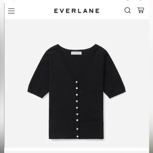 EVERLANE Cotton Merino Shirt Sleeve Button Cardigan Sweater in Black - Size XXS